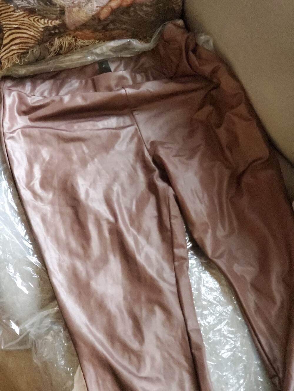 Faux Leather High-Waist Pants in Brown